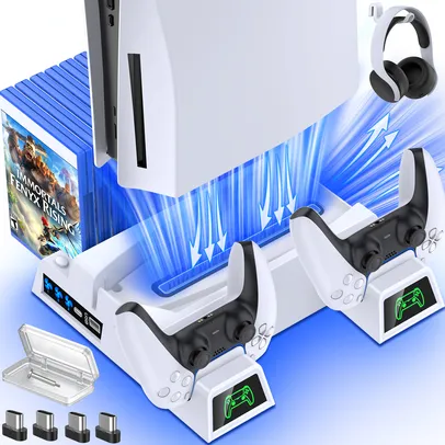 Suporte vertical para ps5 com cooler, suporte para controles e jogos