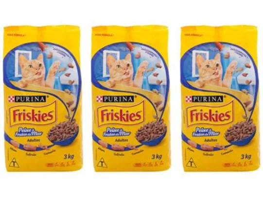 Kit Ração Premium para Gato Friskies Adulto - Peixes e Frutos do Mar 3 Unidades 3kg Cada