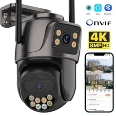 [ Taxa Inclsua ] Câmera PTZ de Lente Dupla com Tela Dupla, Detecção Humana AI, Vigilância por Vídeo P2P, Câmera IP Externa Sem Fio, 4MP, 4K, WiFi