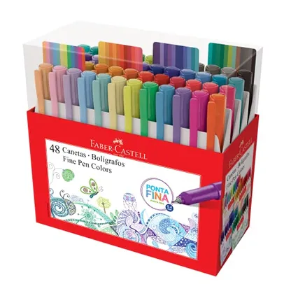Caneta Ponta Fina, Faber-Castell, Fine Pen Colors, 48 Cores R$120