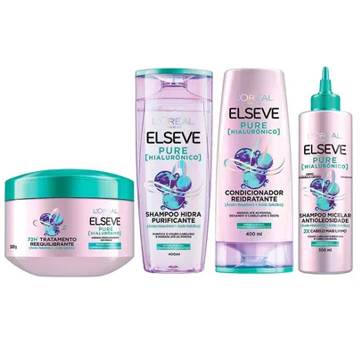 Kit Elseve Pure Hialurônico – Shampoo + Condicionador + Shampoo Micelar + Creme de Tratamento