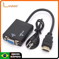 [R$11 "MOEDAS"/BR] Cabo Adaptador Conversor hdmi-macho X vga-femea + P2 c/ Audio #Aliexpress 🇧🇷