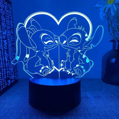 [Já Com Imposto] Luminária 3D Stitch Lilo Figurine LED Night Light para crianças, USB, abajur, decoração 