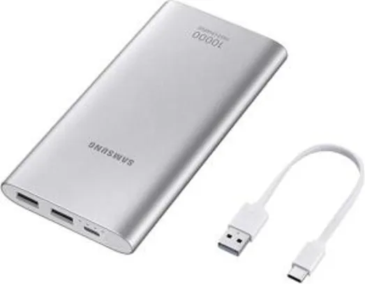 Bateria Externa Carga Rápida 10,000Mah USB Tipo C Prata, Samsung, EB-P1100CSPGBR, Prata