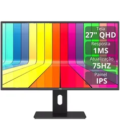 Monitor Profissional 27 qhd, 2K, 1ms, 75Hz, ips, FreeSync, hdmi, dp, Ajuste de altura e rotação GP27I175P