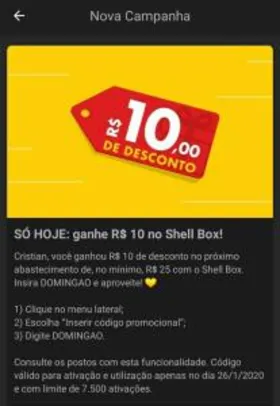 R$10 OFF em abastecimento com Shell Box