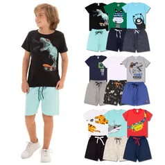 Kit Sortido 8 Peças de Roupas Infantil Menino 4 Camisetas + 4 Bermudas - Kit com 4 Conjuntos de Roupa Infantil Menino Verão Menino Bebê