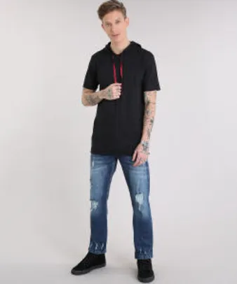 Calça jeans masculina reta Destroyed azul escuro - R$40