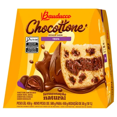 [REGIONAL/14,50 cada] 2 Unidades Panettone Recheio Trufa Cobertura Chocolate Bauducco Chocottone 450g