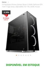 Computador Pichau Gamer, Ryzen 5 2600, GeForce GTX 1660 Ti 6gb Zotac, 8GB DDR4, HD 1TB, 500W, Pouter