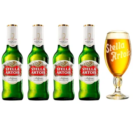 [C.Ouro] Kit Cerveja Stella Artois - 4 Unid + 1 Cálice | 6 kits | R$22 cada