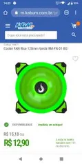 Cooler FAN Rise 120mm Verde RM-FN-01-BG | R$13