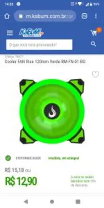 Cooler FAN Rise 120mm Verde RM-FN-01-BG | R$13