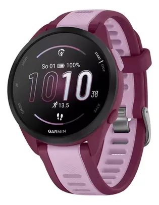 Relógio Garmin Forerunner 165 Music Amoled marrom/lilás, 43 mm, estojo roxo, moldura preta