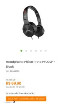 Headphone Philco Preto PFO02P | R$70