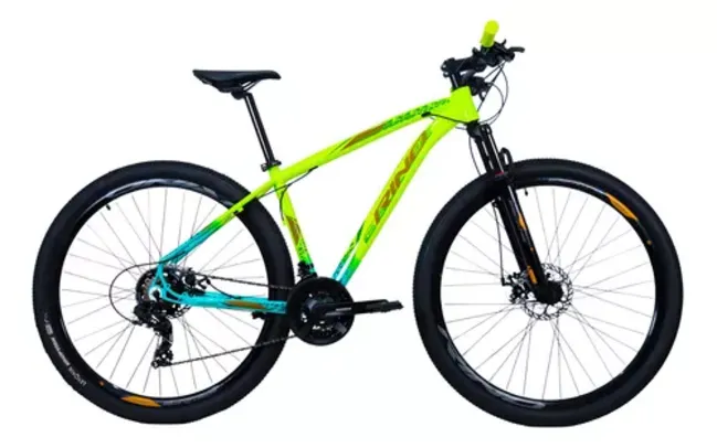 Bicicleta Aro 29 Toda Shimano 2.1 - Rino Escape Mega Ranger Cor Amarelo Neon / Azul Bebe Tamanho Do Quadro 19