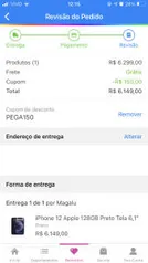 (Cliente Ouro) iPhone 12 Apple 128GB Preto Tela 6,1” - Câm. Dupla 12MP iOS R$6149