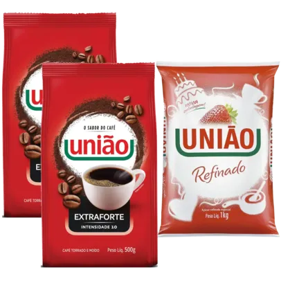 Compre 2 Café Torrado e Moído Extra Forte  União 500g  + R$0,01 Leve 1  Açucar Refinado UNIÃO 1Kg