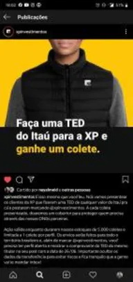 Ganhe um colete fazendo um TED do banco Itaú para a XP