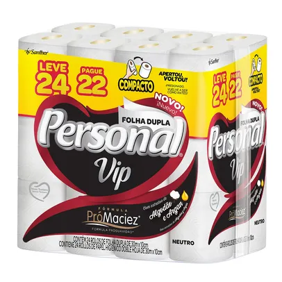 Papel Higiênico Folha Dupla Neutro PERSONAL Vip Leve 24 e Pague 22