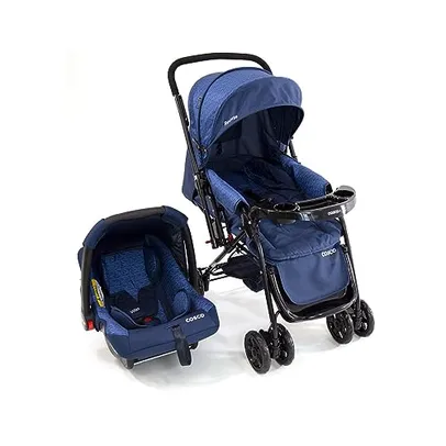 Carrinho de Bebe e Bebe Conforto Cosco Kids, Travel System Reverse, Azul Rajado