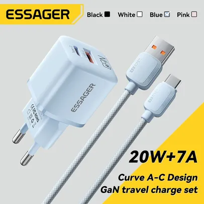 [6 Unid.] R$97,50 (R$18,28 Cada) "MOEDAS"/IMPOSTO INCLUSO] - Carregador GaN Essager 20w 2 Portas + Cabo Usb-C 