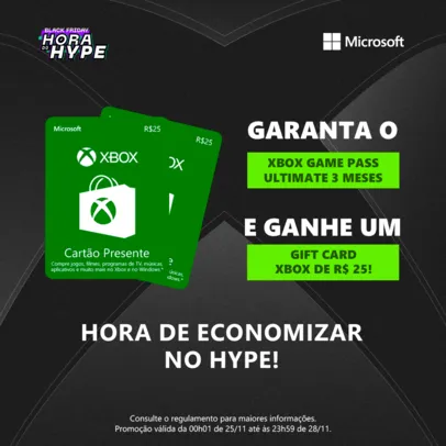 Xbox Game Pass Ultimate - 3 Meses + R$25 Cartão-Presente Xbox