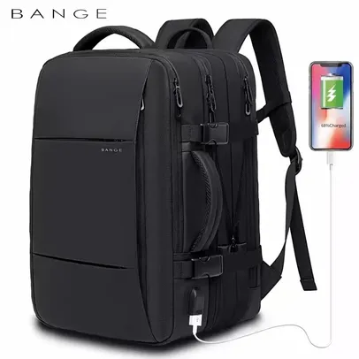 (Taxas inclusas) BANGE Mochila de Viagem USB Expansível, Grande Capacidade, Impermeável, 17.3" Laptop 