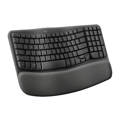 Teclado Ergonômico sem fio Logitech Wave Keys com Design Ondulado, Compatível com Windows/Mac e Layout US - Grafite