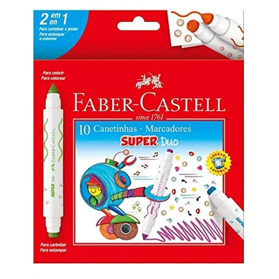 Canetinha Hidrográfica com Carimbo, Faber-Castell, Super Duo, DUO150610, 10 Cores