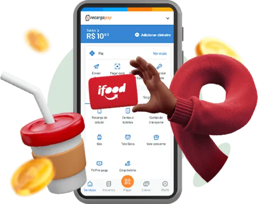 R$10 de CASHBACK Ao comprar seu 1º vale-presente iFood no recargapay