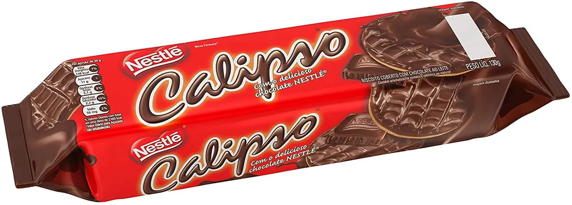 Leve 4 pague 3- recorrência- Biscoito Calipso Coberto, Chocolate, 130g | R$3,69