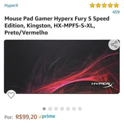 Mouse Pad Gamer Hyperx Fury S Speed Edition, Kingston, HX-MPFS-S-XL, Preto/Vermelho | R$100