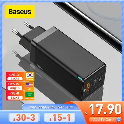 Carregador Baseus 65w Super Rápido com saída Usb tipo C