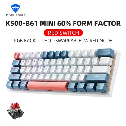 Machenike K500-B61 Mini Teclado Mecânico Formato 60% com Fio, Teclas Remo