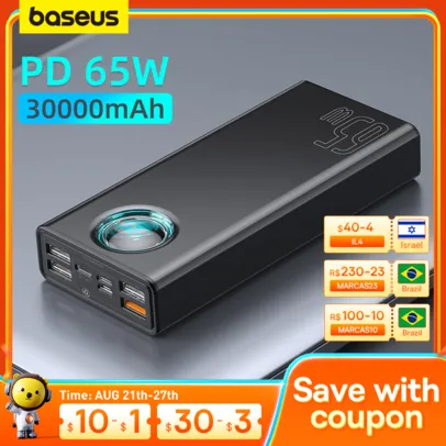 Baseus 65w Power Bank 30000mah/20000mah Pd Carga Rápida Fcp Scp Powerbank Po