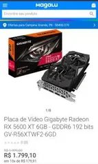 Placa de vídeo Gigabyte 5600XT WINDFORCE 6G (Rev 2.0) GV-R56XTWF2-6GB R$1.799