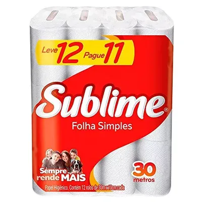 Papel Higiênico Sublime Folha Simples Neutro, Branco, 12 rolos