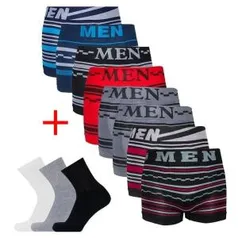 Kit 10 Cuecas Boxer Microfibra MEN Adulto + 10 Pares Meias Sport Longa M15 | R$70