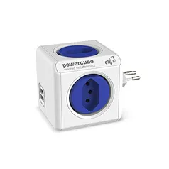 Multiplicador 4 Tomadas Bivolt + 2 USB 2.4A - PowerCube USB ELG - PWC-R4U, Azul e Branco