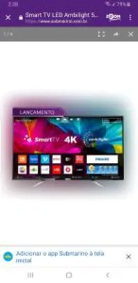 [AME] Smart TV LED Ambilight 55" Philips 55PUG6212/78 Ultra HD 4k com Conversor Digital 4 HDMI 2 USB Wi-Fi 60Hz | R$2499