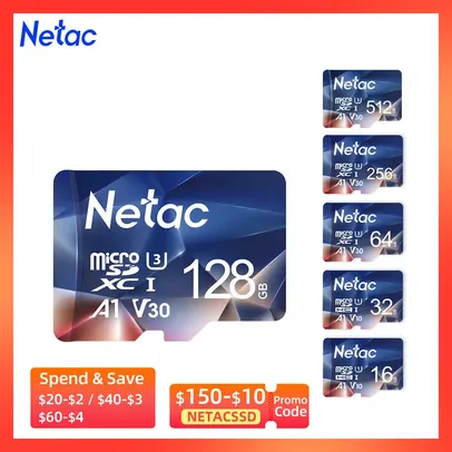 [Taxa Inclusa] Cartão de Memória Netac de 128gb - Micro SD Classe 10, UHS-1 - Para Câmera, Nintendo Switch