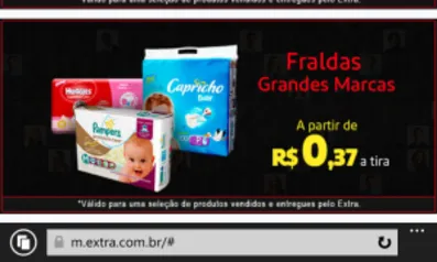 Promoção de fralda, várias marcas à partir de R$0,37 centavos a tira