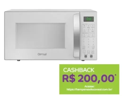 (Com Cashback Consul) Micro-Ondas Consul 32 Litros CMS46AB | Painel Digital, Trava Segurança, Branco, 110V