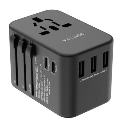 Adaptador Universal de tomadas VX Case com 3 USBs e 2 Type-C