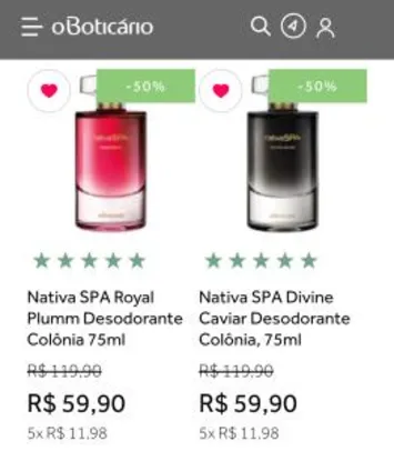 Até 50% OFF em Perfumes O Boticário - Nativa Spa