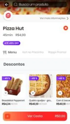 45% OFF na Pizza Hut no Rappi