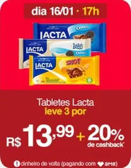 [AME R$11,19] 3 tabletes chocolate lacta 80, 90 e 110g cada tablete