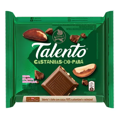 [L5P3 R$5,99] Chocolate GAROTO TALENTO ao Leite com Castanha do Pará 85g