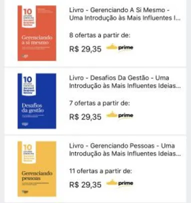 Três livros dos 10 melhores artigos da Harvard business review - 23.48 cada + 30% AME + FG Prime